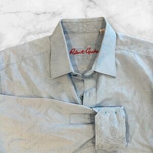 Robert Graham‎ Shirt Men's Size Large Sky Blue Jacquard Floral Cotton Flip Cuff